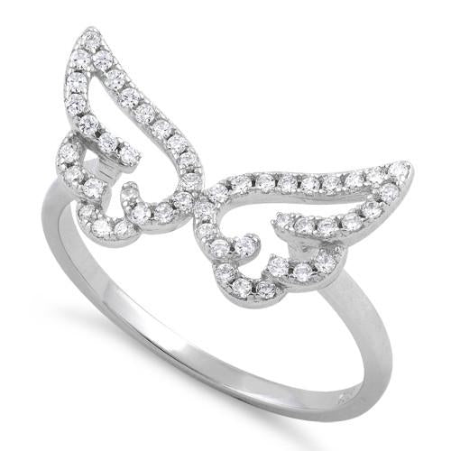 Sterling Silver Angel Wings CZ Ring