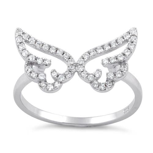 Sterling Silver Angel Wings CZ Ring