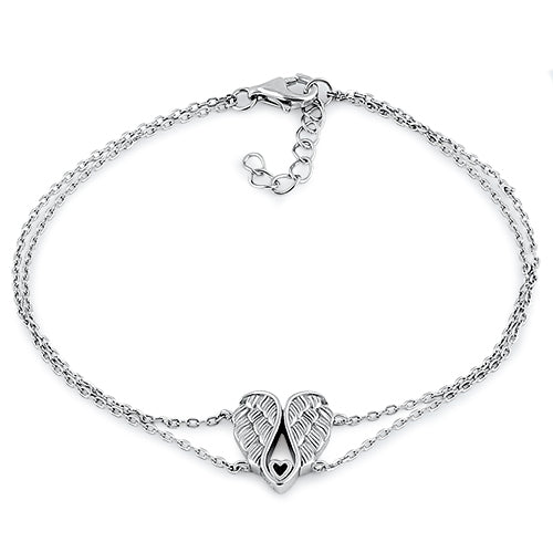 Sterling Silver Angel Wings with Heart Bracelet