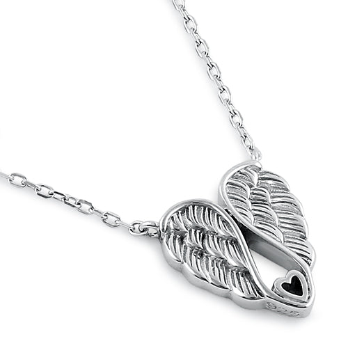 Sterling Silver Angel Wings with Heart Necklace