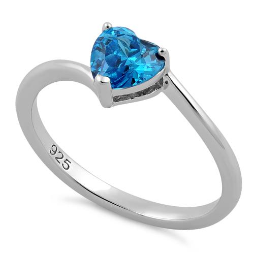 Sterling Silver Blue Topaz Heart CZ Ring