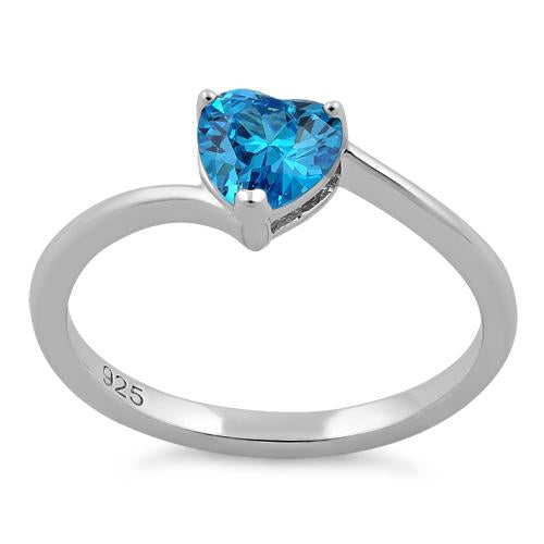 Sterling Silver Blue Topaz Heart CZ Ring