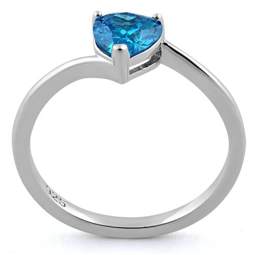 Sterling Silver Blue Topaz Heart CZ Ring
