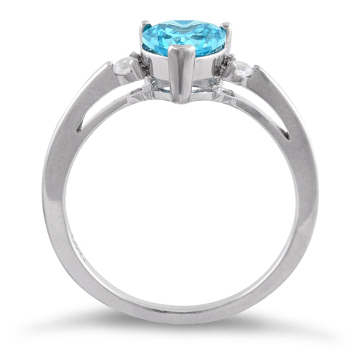 Sterling Silver Aqua Heart CZ Ring