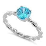 Sterling Silver Aqua Twisted Band CZ Ring