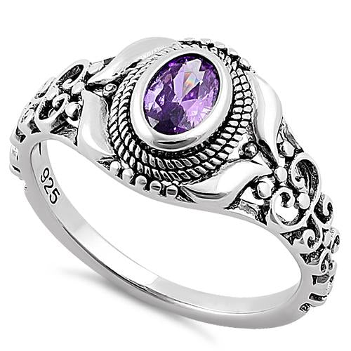 Sterling Silver Austere Oval Cut Amethyst CZ Ring
