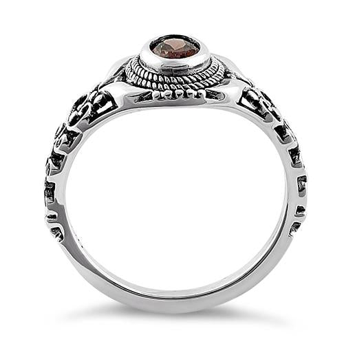 Sterling Silver Austere Oval Cut Brown CZ Ring