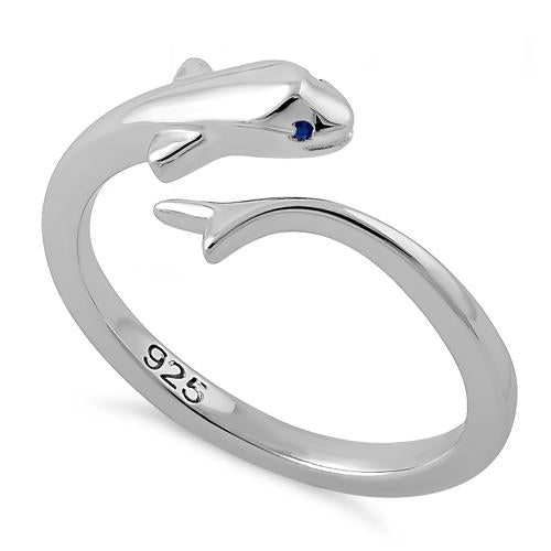Sterling Silver Baby Dolphin Blue CZ Ring
