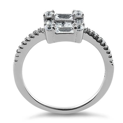 Sterling Silver Baguette Straight & Round Clear CZ Ring