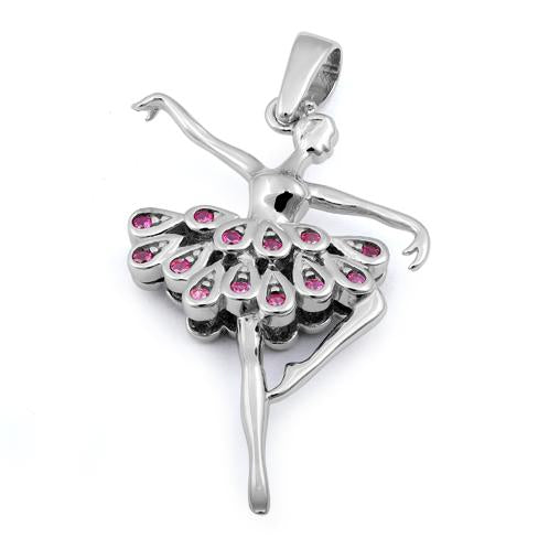 Sterling Silver Ballerina Ruby CZ Pendant