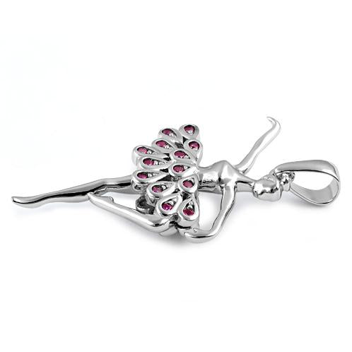 Sterling Silver Ballerina Ruby CZ Pendant