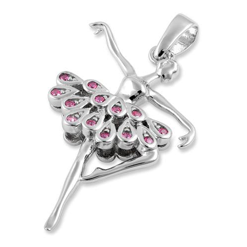 Sterling Silver Ballerina Ruby CZ Pendant