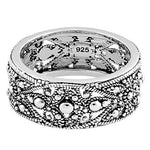 Sterling Silver Beaded Evil Eye Floral Band Ring