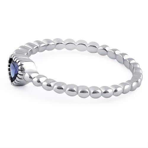 Sterling Silver Beaded Tanzanite Heart CZ Ring
