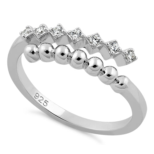 Sterling Silver Beads and CZ Adjustable Size Ring