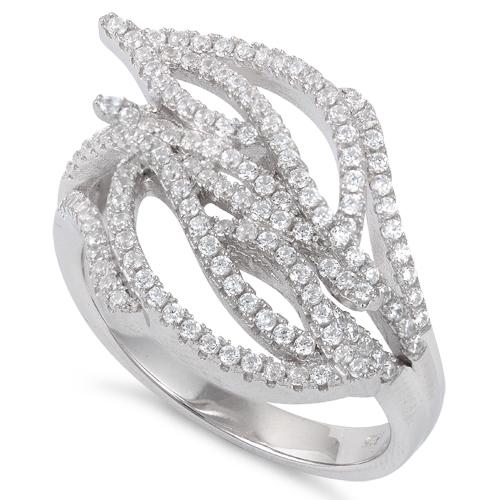 Sterling Silver Big Leaves CZ Ring