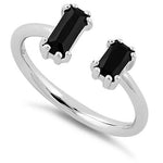 Sterling Silver Big & Small Black Emerald Cut CZ Ring