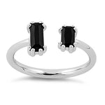 Sterling Silver Big & Small Black Emerald Cut CZ Ring