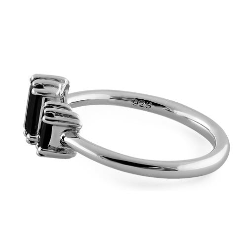Sterling Silver Big & Small Black Emerald Cut CZ Ring