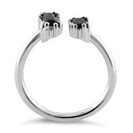 Sterling Silver Big & Small Black Emerald Cut CZ Ring
