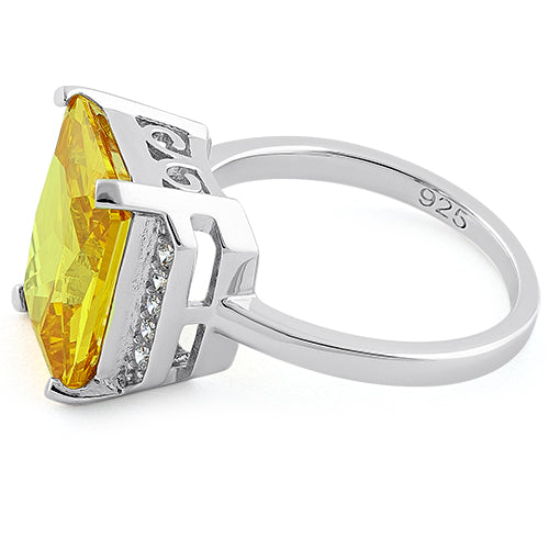 Sterling Silver Big Yellow Rectangle CZ Ring