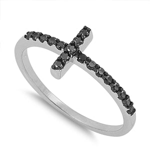 Sterling Silver Black CZ Cross Ring