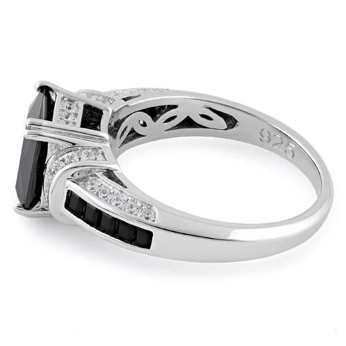 Sterling Silver Black Emerald Cut Black CZ Ring