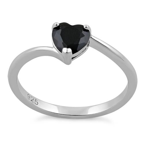 Sterling Silver Black Heart CZ Ring