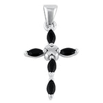Sterling Silver Black Marquise Stone Cross CZ Pendant