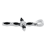 Sterling Silver Black Marquise Stone Cross CZ Pendant