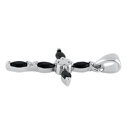 Sterling Silver Black Marquise Stone Cross CZ Pendant