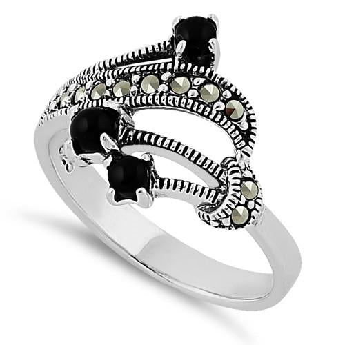 Sterling Silver Black Onyx Marcasite Ring