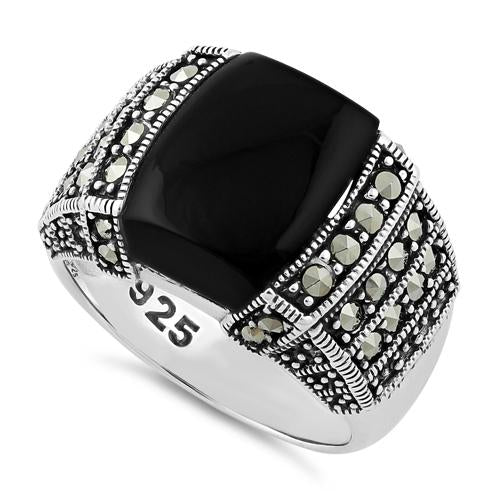 Sterling Silver Black Onyx Marcasite Ring