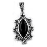 Sterling Silver Black Onyx Oval Marcasite Pendant