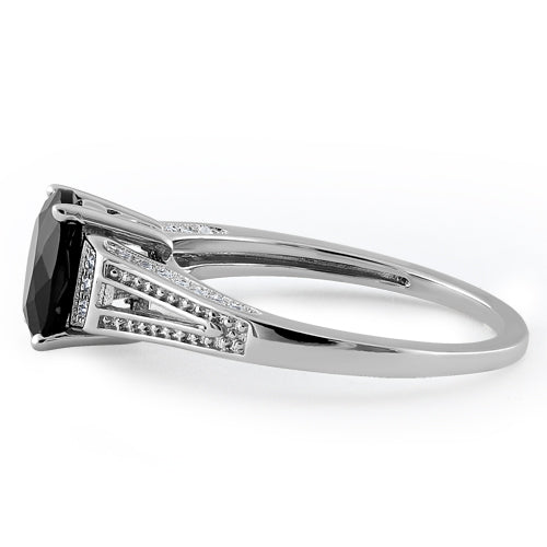 Sterling Silver Black Oval Cut CZ Ring