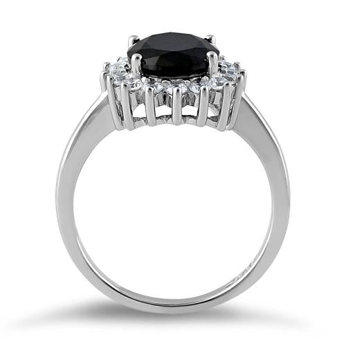Sterling Silver Black Oval CZ Ring