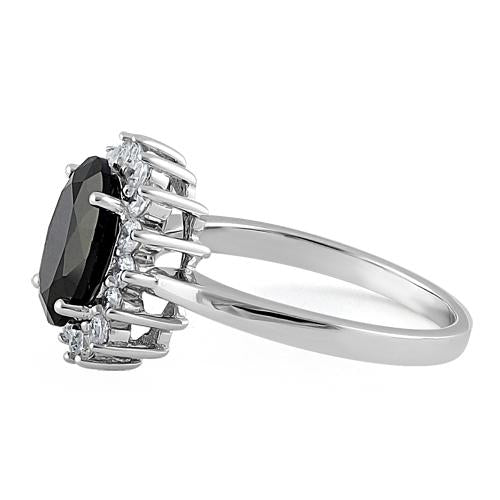 Sterling Silver Black Oval CZ Ring