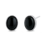 Sterling Silver Black Agate Oval Stone Earrings