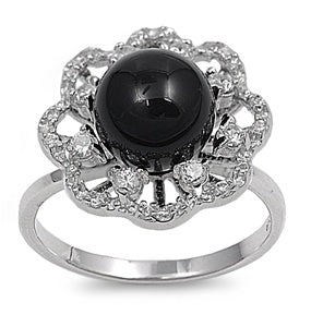 Sterling Silver Black Pearl CZ Ring