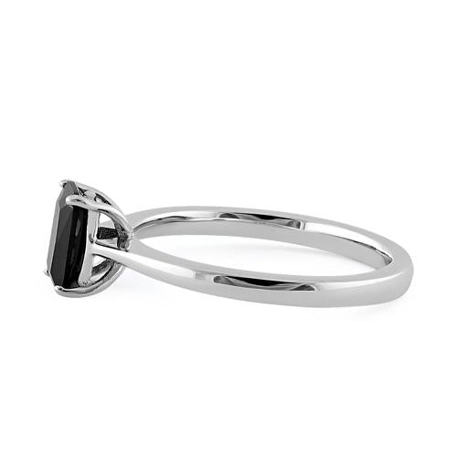 Sterling Silver Black Radiant Cut CZ Ring