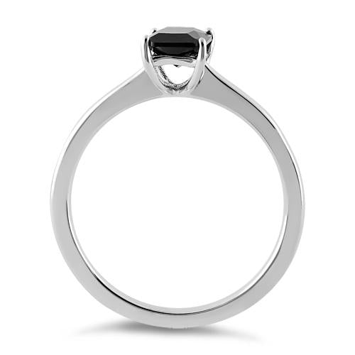 Sterling Silver Black Radiant Cut CZ Ring