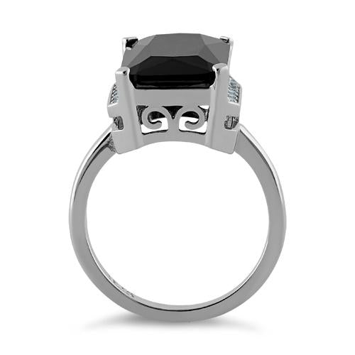 Sterling Silver Black Radiant Cut CZ Ring