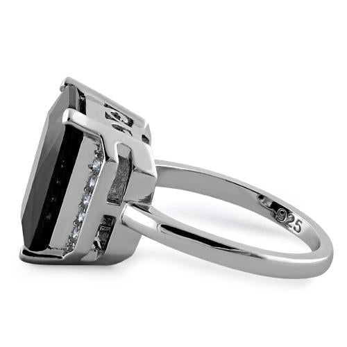 Sterling Silver Black Radiant Cut CZ Ring