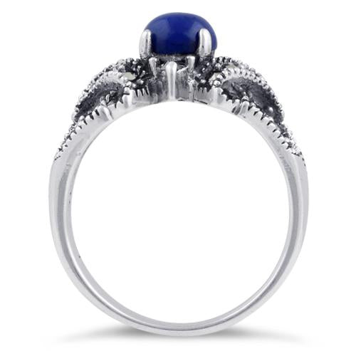 Sterling Silver Blue Lapis Elegant Marcasite Ring