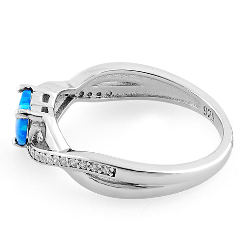 Sterling Silver Blue Lab Opal Heart String CZ Ring