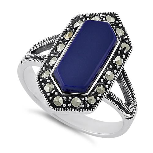 Sterling Silver Blue Lapis Diamond Shaped Marcasite Ring