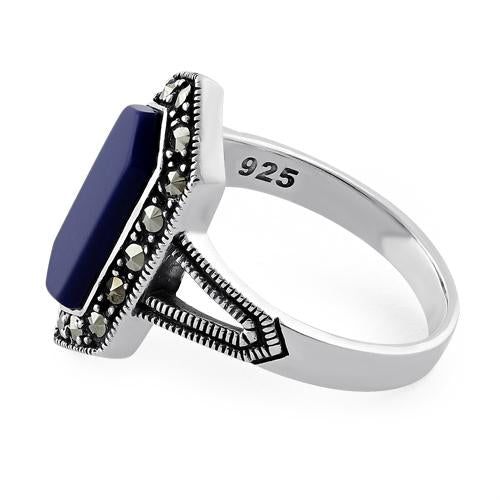 Sterling Silver Blue Lapis Diamond Shaped Marcasite Ring