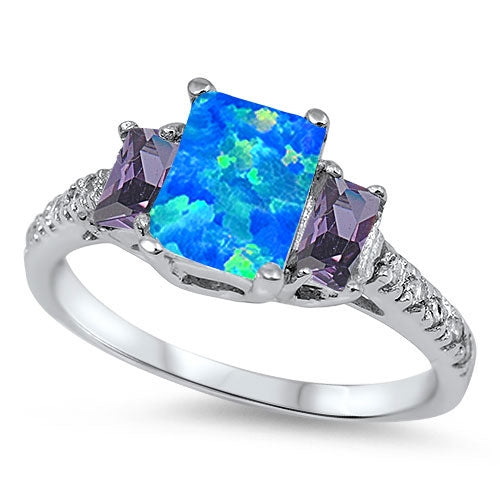 Sterling Silver Blue Lab Opal CZ Ring
