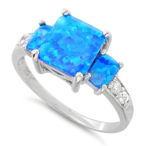 Sterling Silver Blue Lab Opal Square CZ Ring
