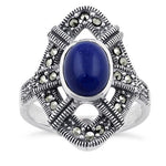 Sterling Silver Blue Lapis Oval Marcasite Ring